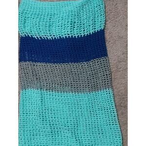 Crochet Quilt Throw Blanket Aqua/Gray/Blue 92L x 46W Comfy Cozy Winter Granny